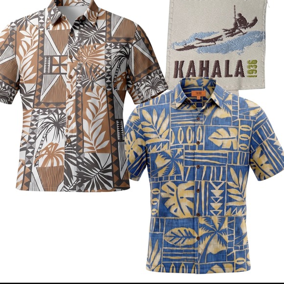 Kahala Other - Kahala Button Up Shirt Mens 2XL Blue Brown Tropical Tribal Geometric 2 Pack